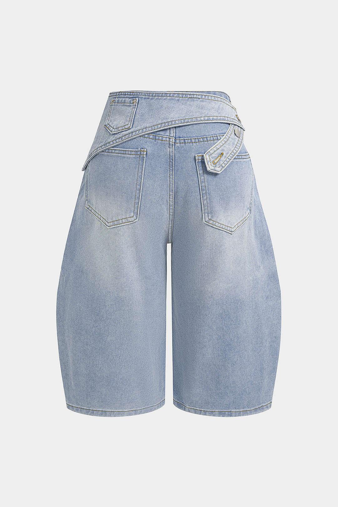 Denim asymmetrische short met hoge taille en wijde pijpen