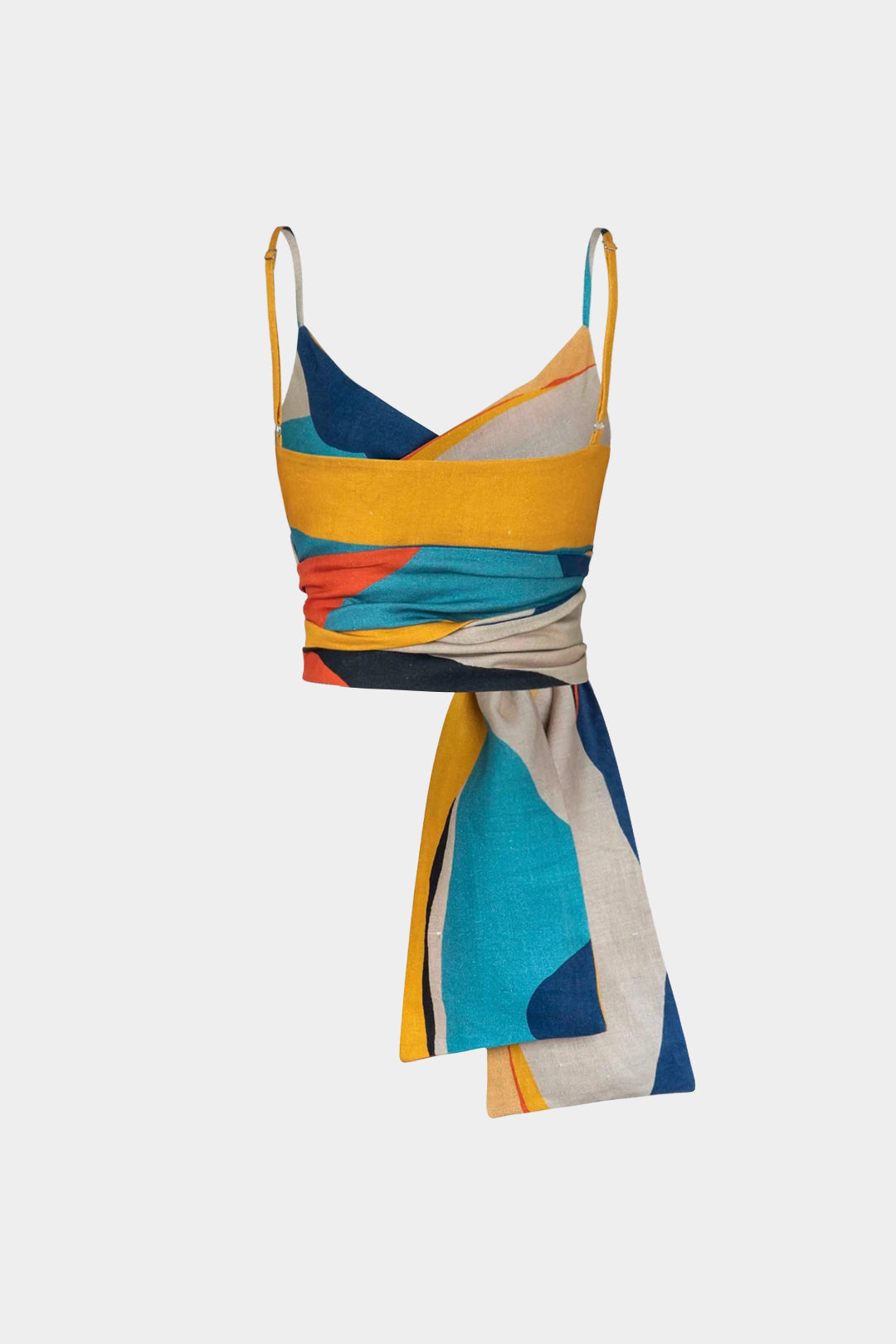 Geometrische linnen top met knoopdetail en ruches
