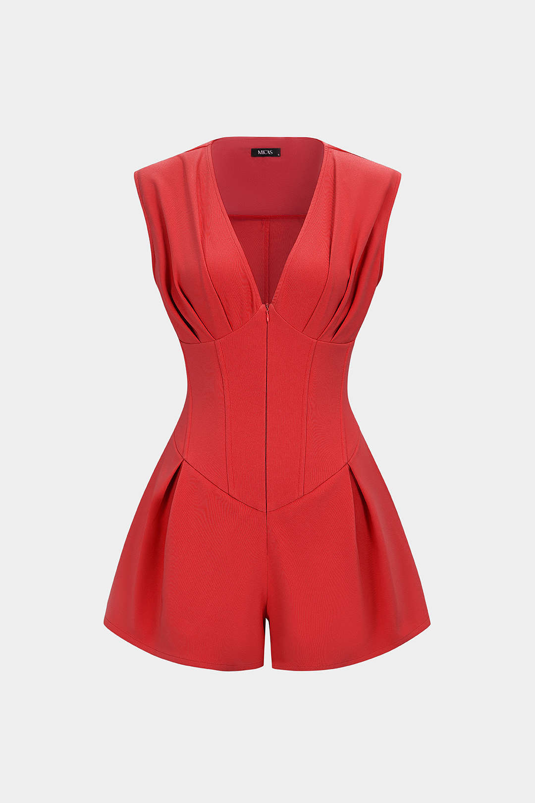 Mouwloze playsuit met V-hals, ruches en rits