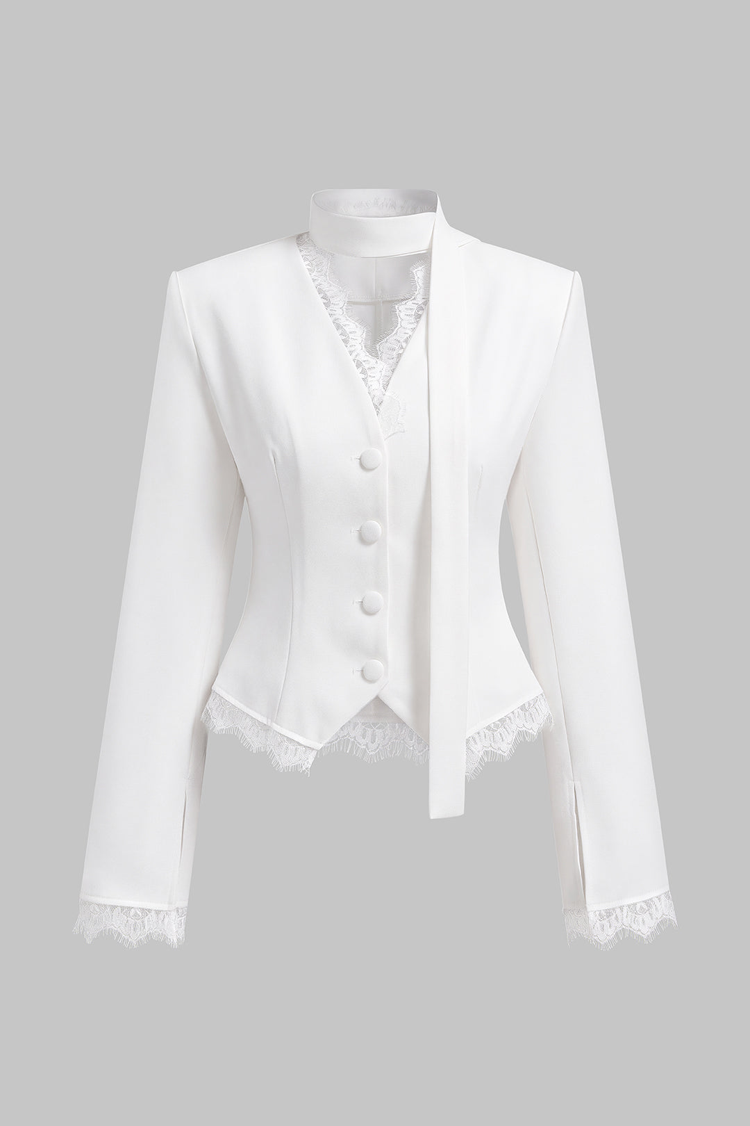 Effen patchwork blazer met kanten rand