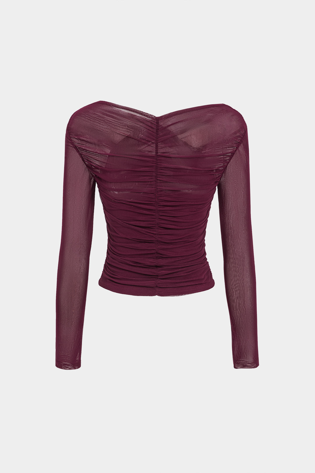 Effen transparante top met ruches en lange mouwen