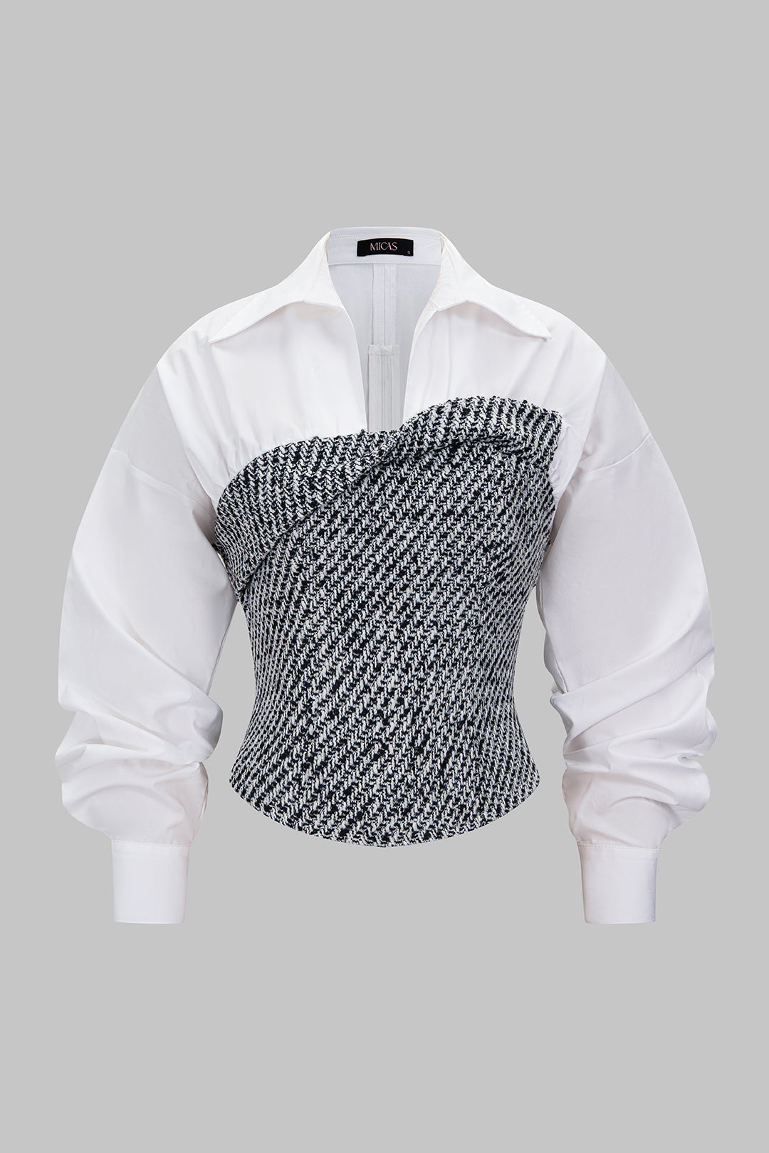 Tweed patchwork blouse met lange mouwen
