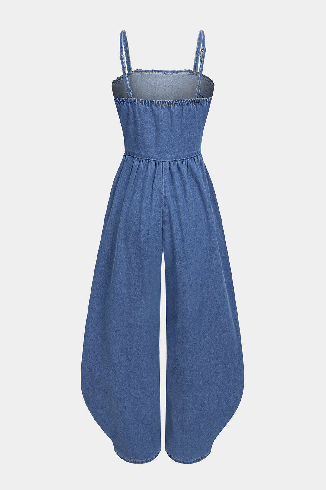 Denim mouwloze jumpsuit met spaghettibandjes