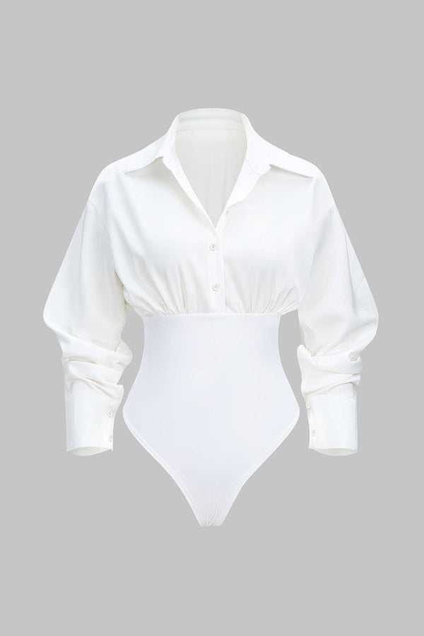 Effen patchwork body met lange mouwen