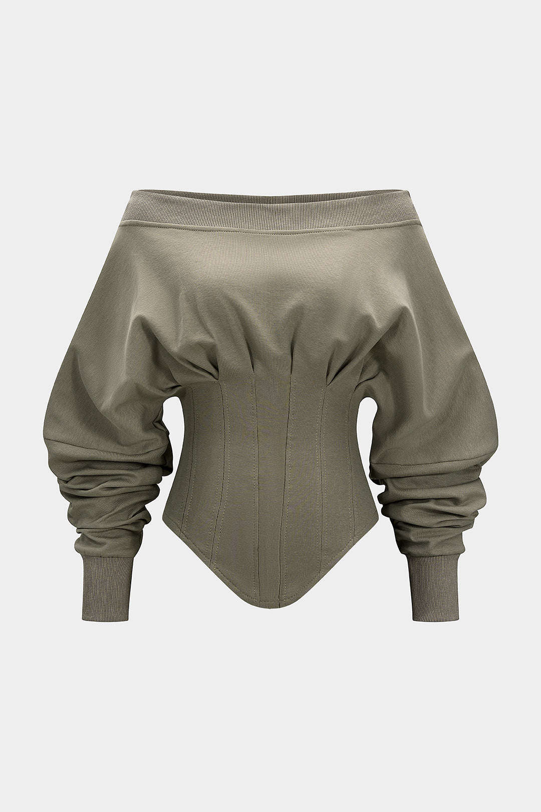 Metallic geplooide sweater met blote schouders en rits