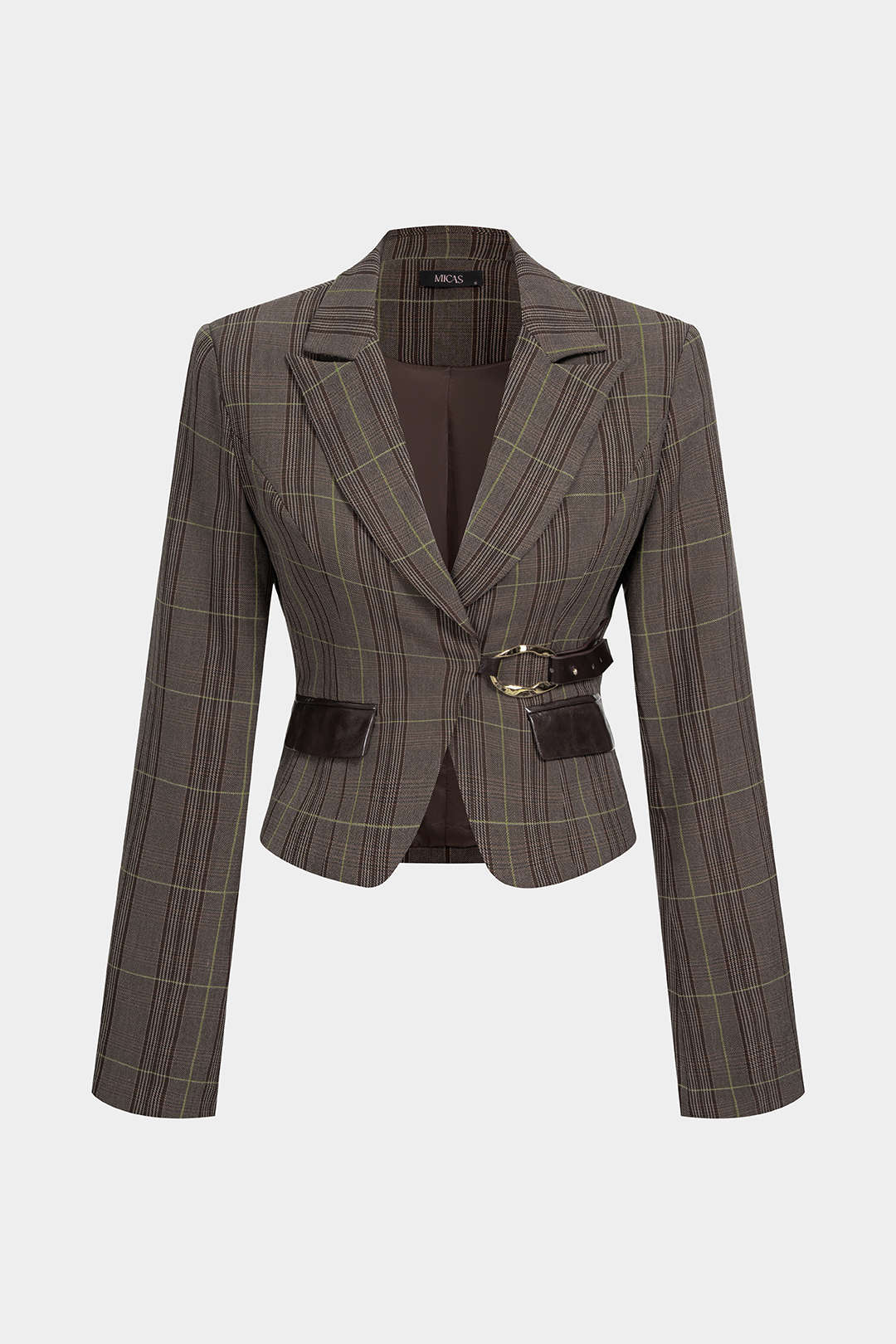 Geruite patchwork blazer met riem