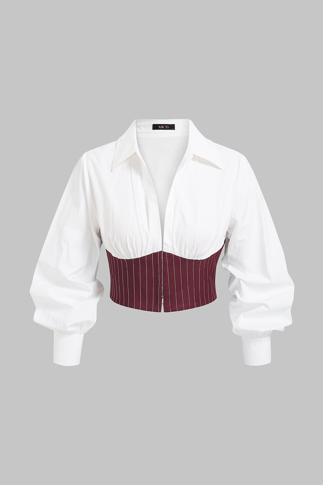Patchwork gestreepte blouse met revers en lange mouwen
