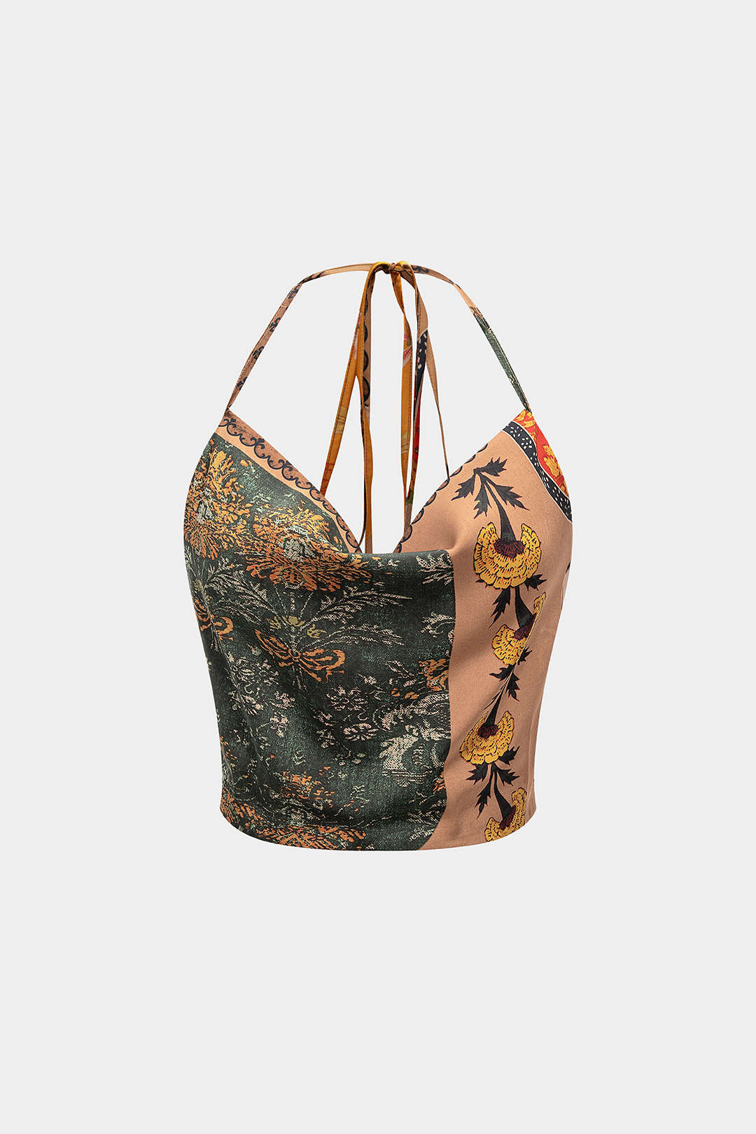 Bloemenprint top met halternek en open rug