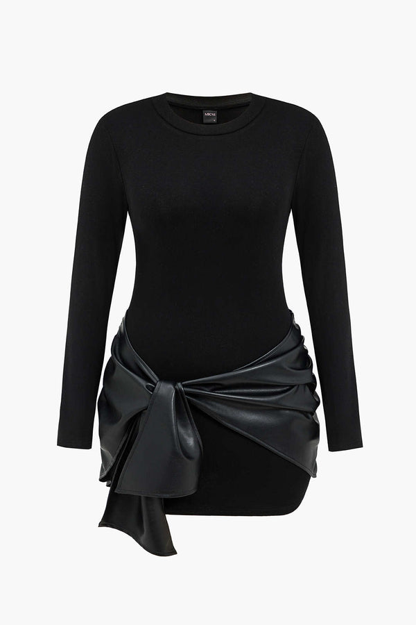 Yara - Leren-look patchwork minijurk