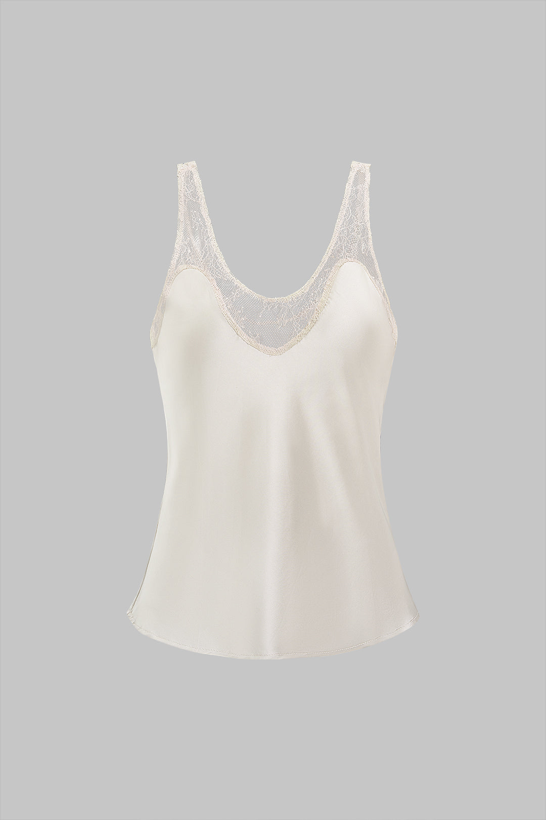 Patchwork satijnen tanktop met kant en ronde hals
