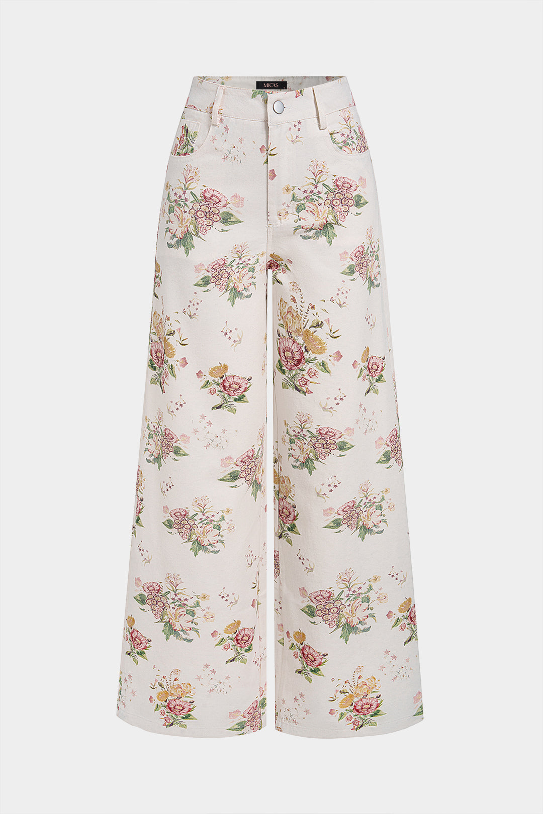 Bloemenprint jeans met hoge taille en rechte pijp