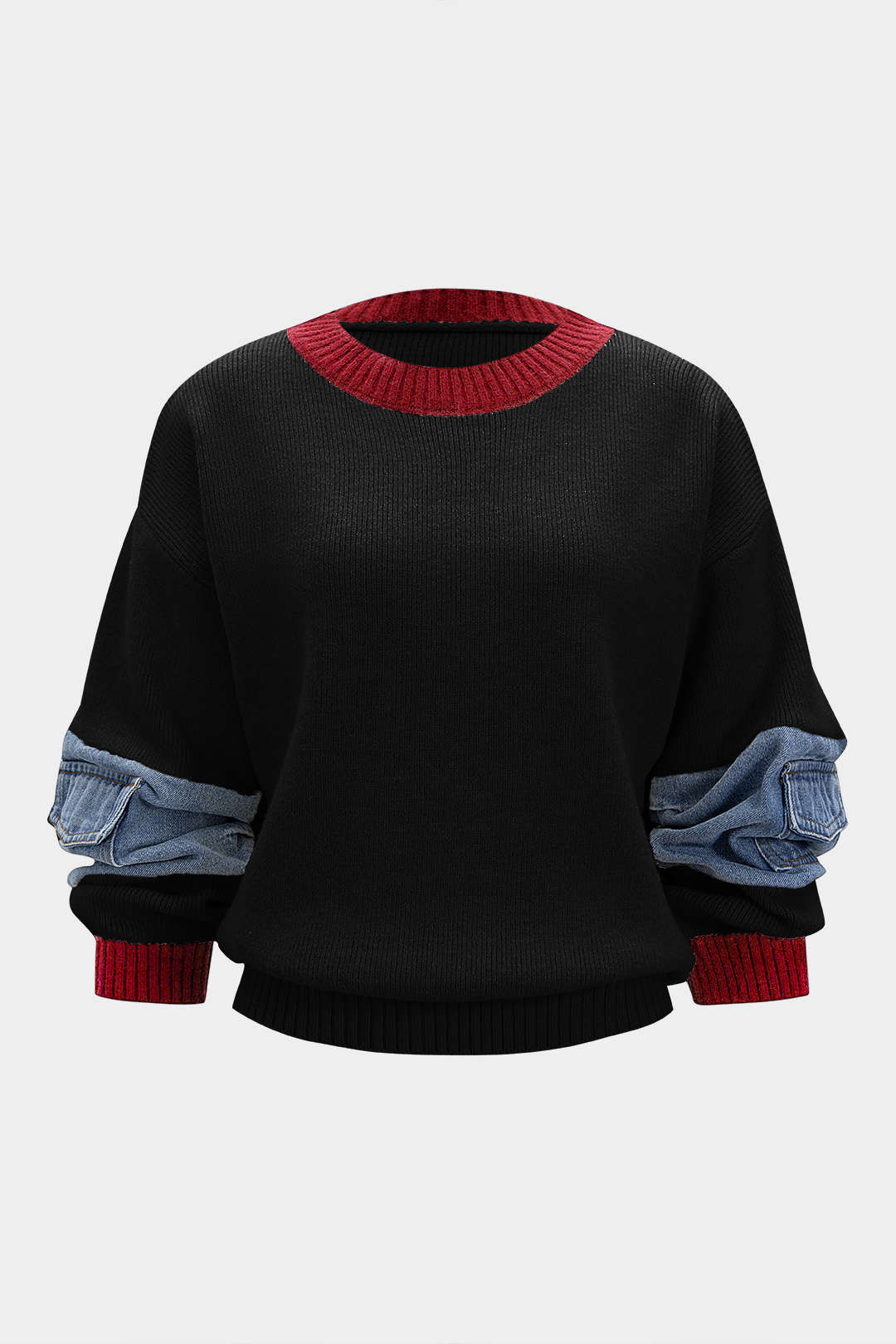 Gebreide denim top met lange mouwen
