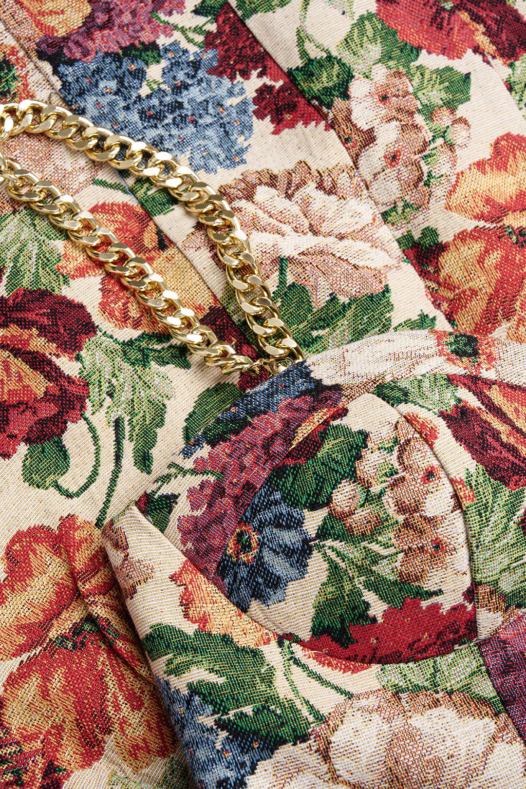 Bloemenprint metallic minijurk met kettingdetail