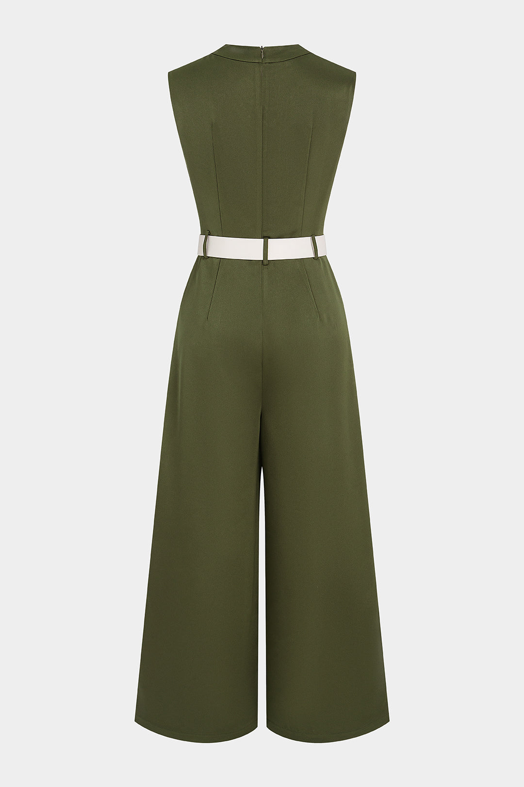 Satijnen jumpsuit met watervalhals en riem