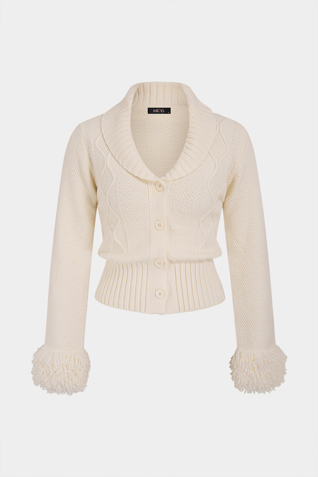 Gebreid vest met revers, V-hals en rafelrand