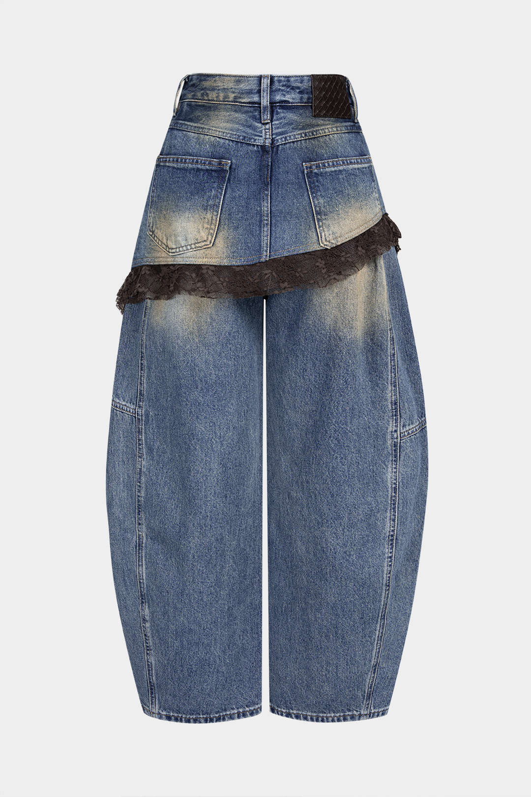 Patchwork jeans met kanten rand, zakken en wijde pijpen