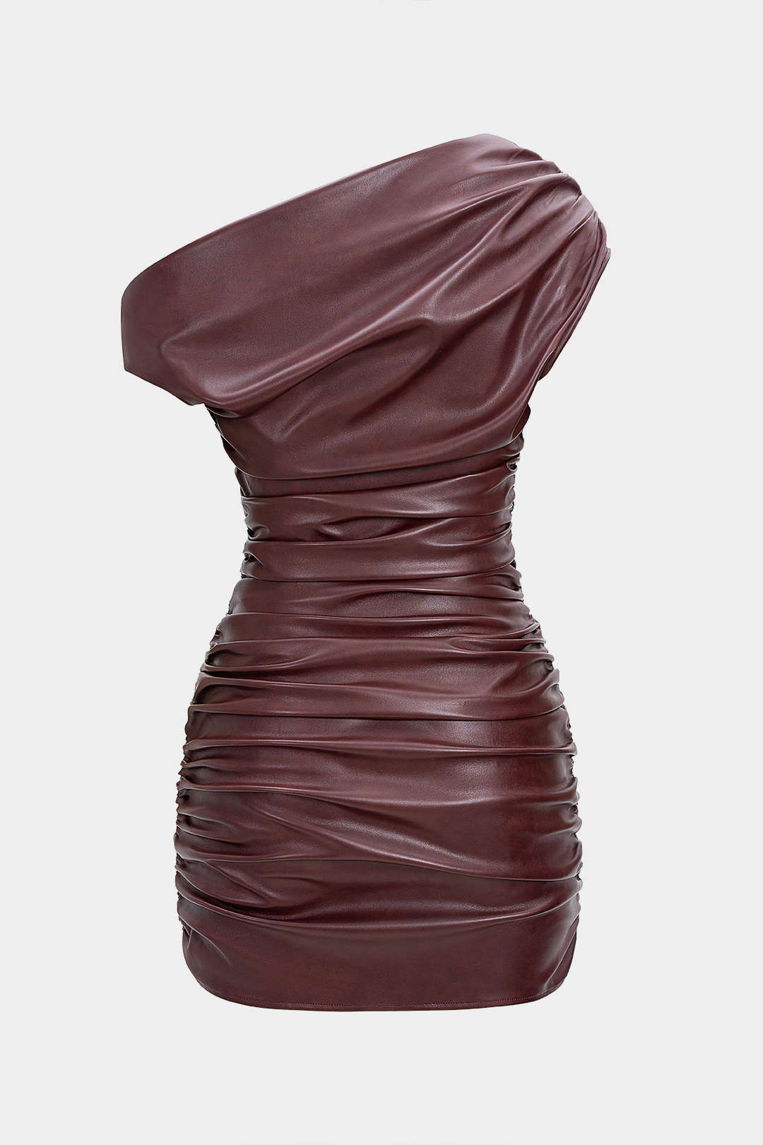 Leren-look asymmetrische minijurk met ruches