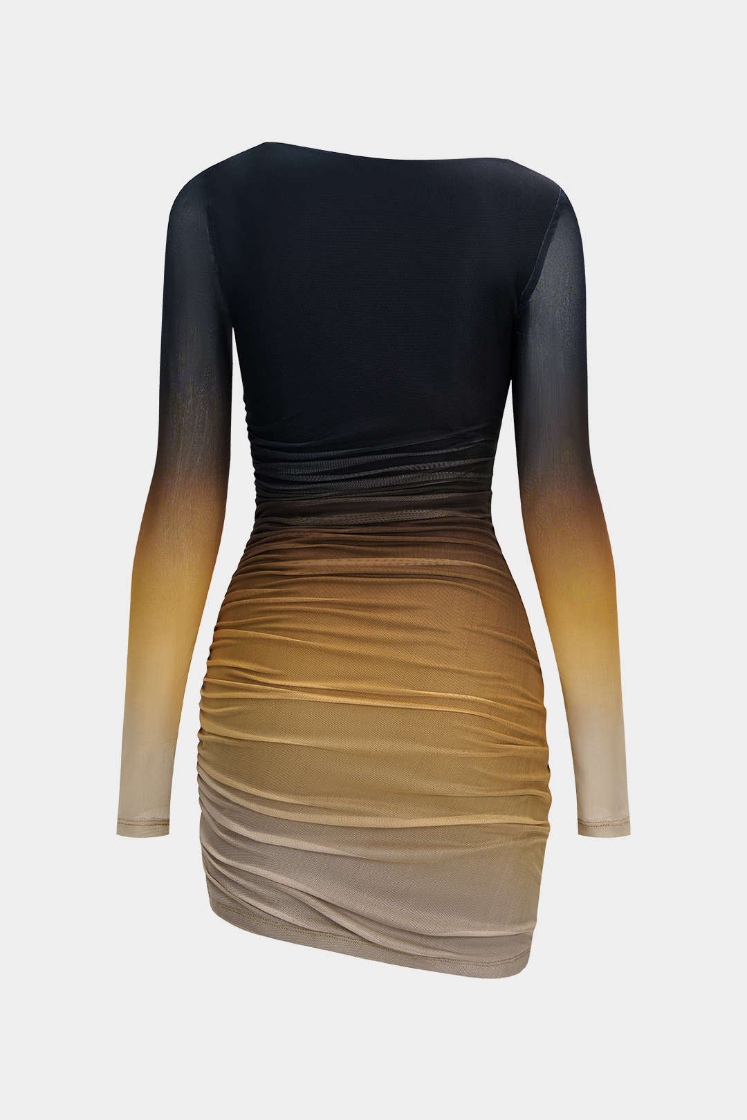 Mesh colorblock minijurk met ruches en lange mouwen