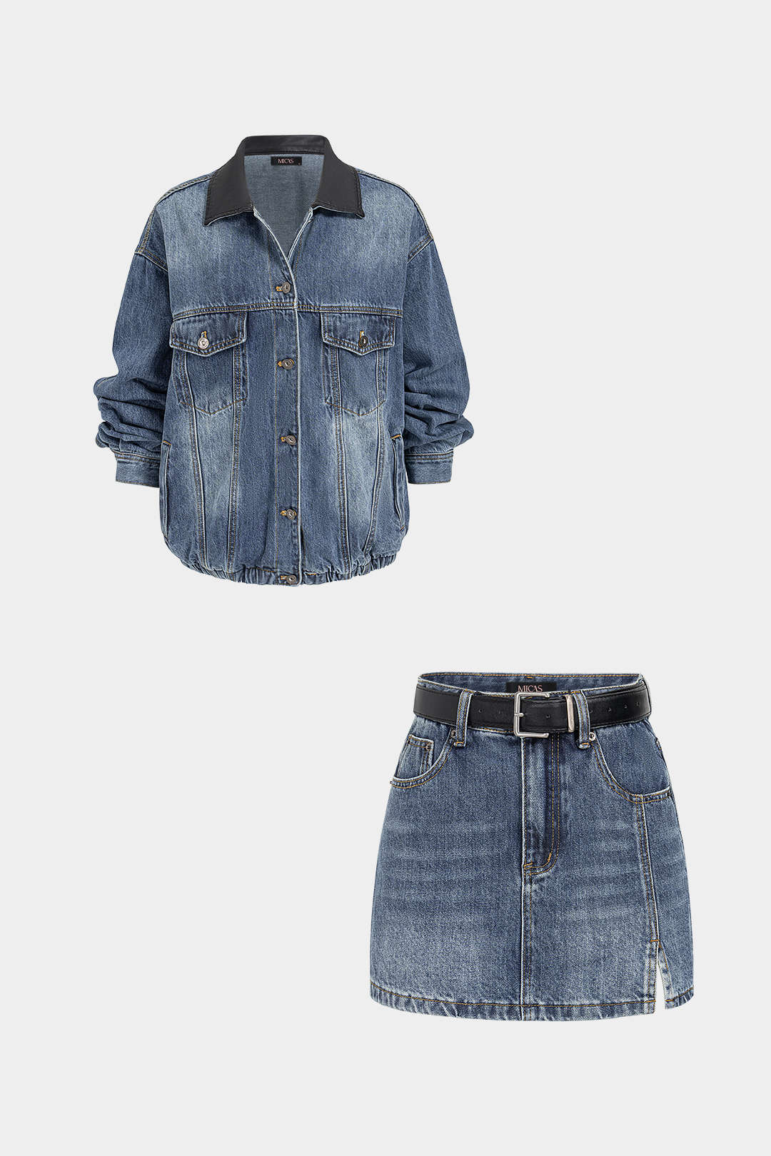 Denim set met jasje en minirok