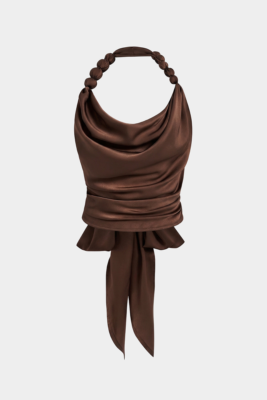 Satijnen tanktop met halternek, drapering en watervalhals