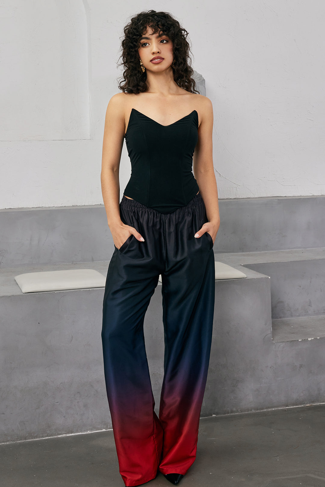 Strapless top met V-hals