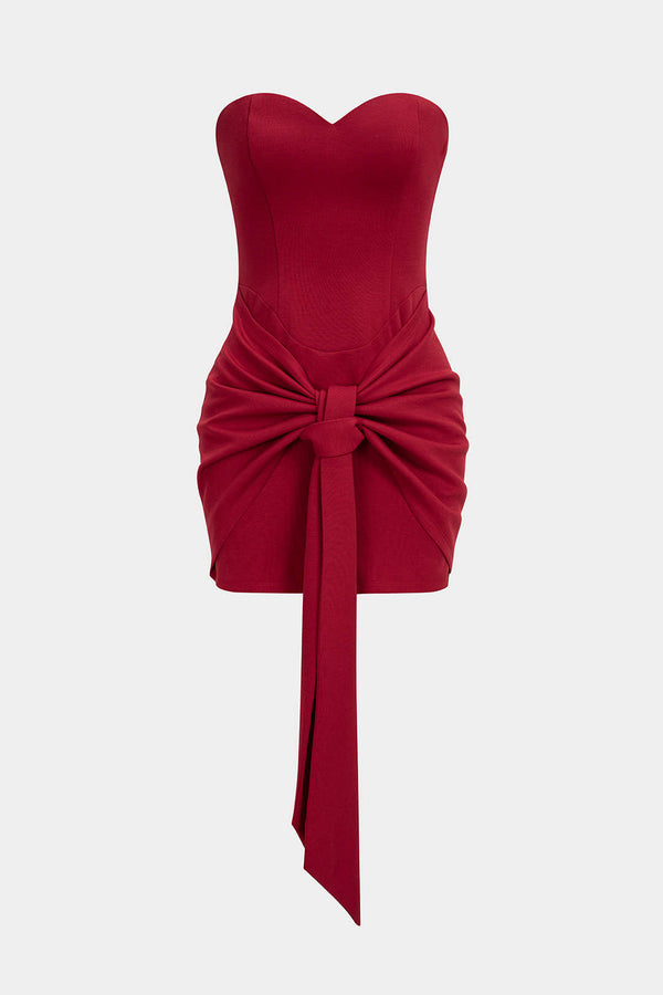 Mouwloze minijurk met knoopdetail en strapless pasvorm