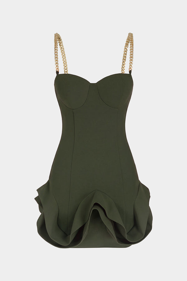 Metallic mouwloze minijurk met kettingdetail