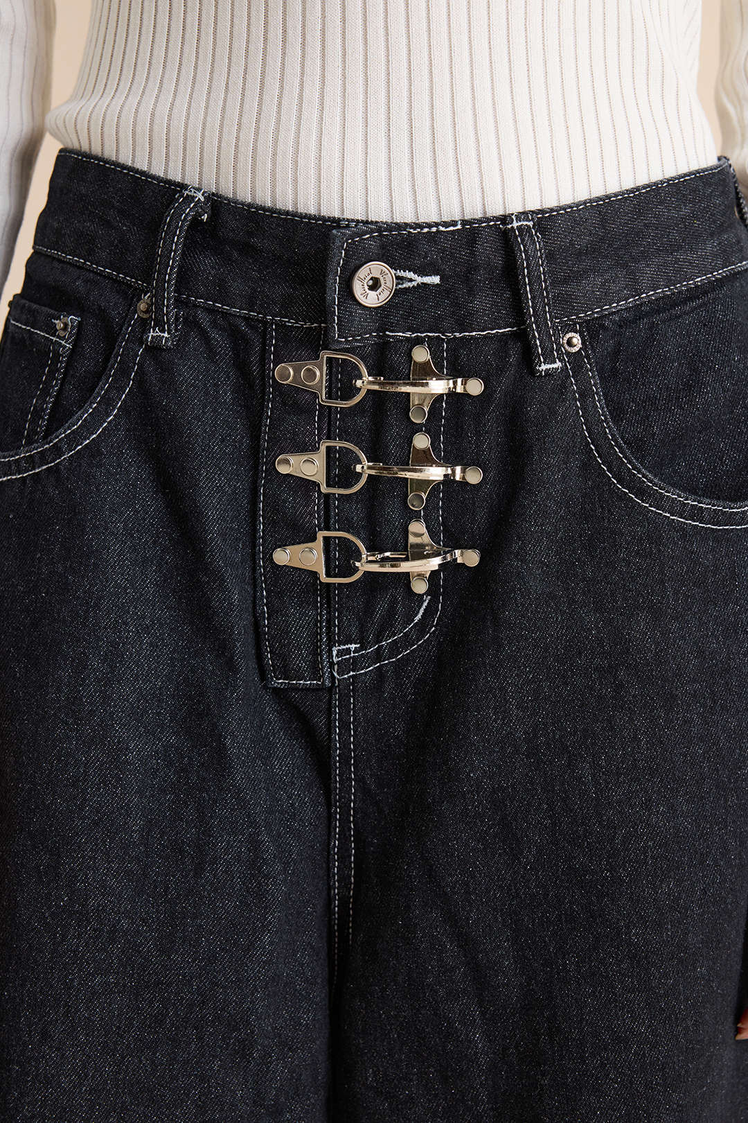 Denim metallic short met wijde pijpen