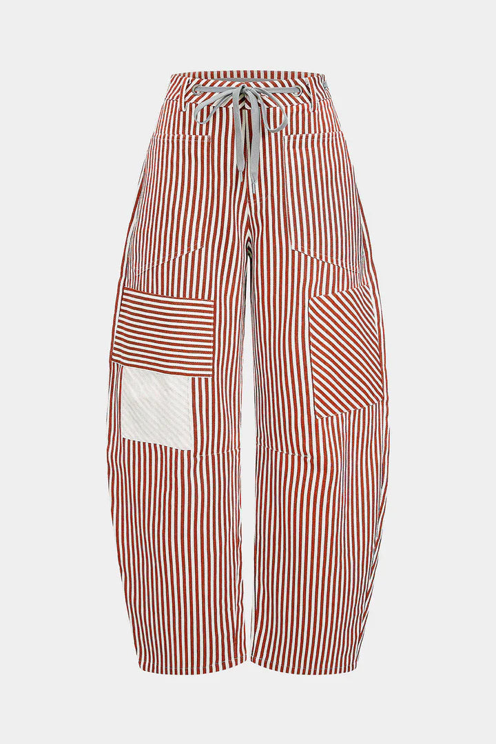 Gestreepte broek met zakken en trekkoord