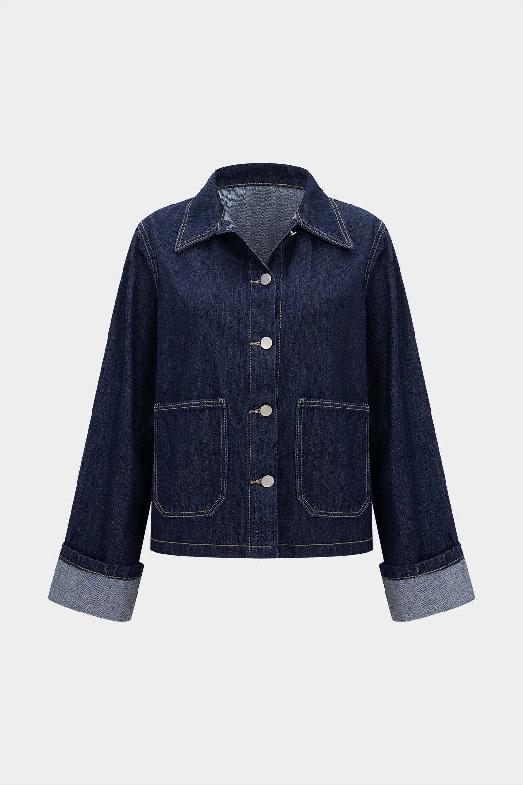 Denim top met knoopjes en lange mouwen