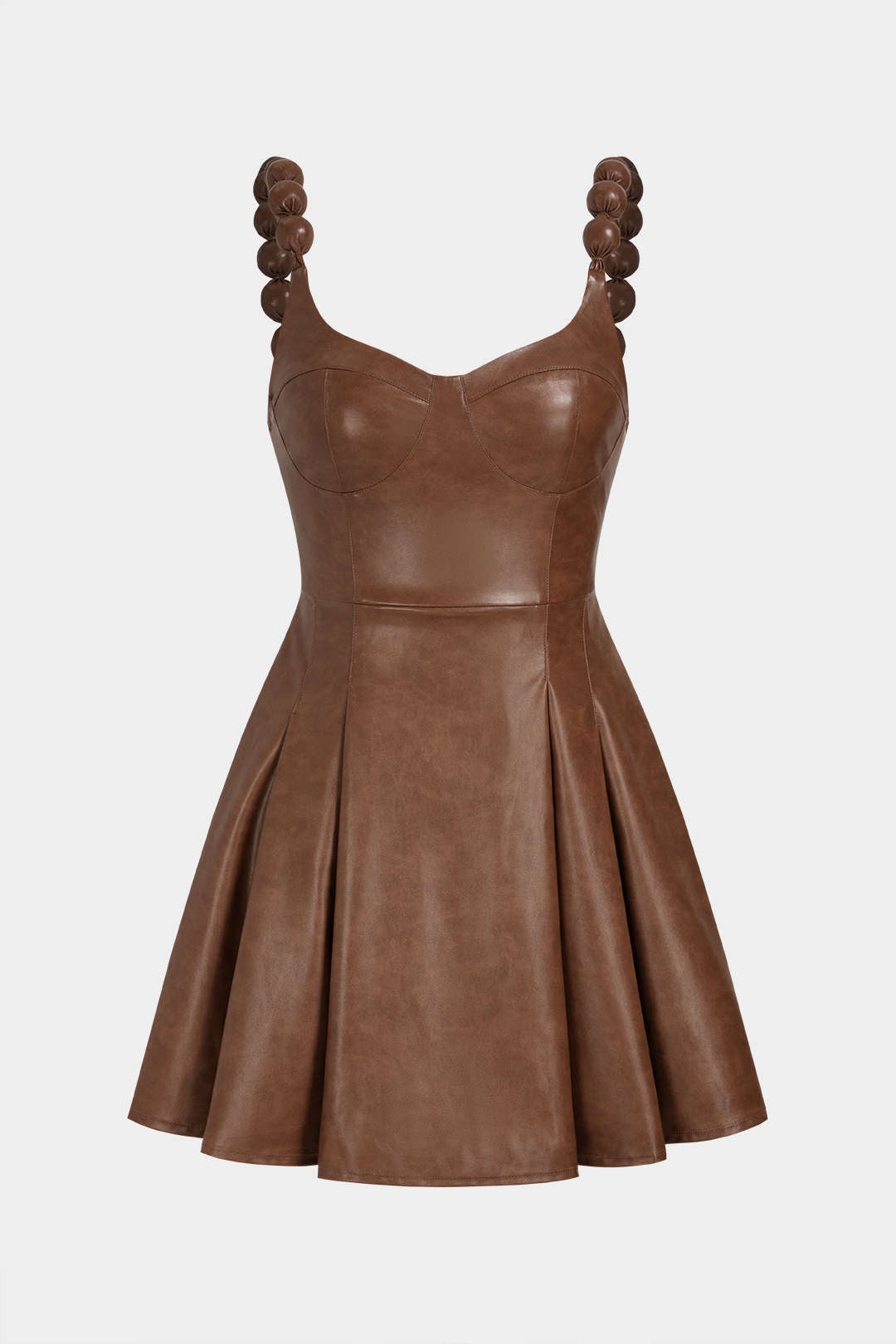 Leren-look mouwloze minijurk met ruches en spaghettibandjes