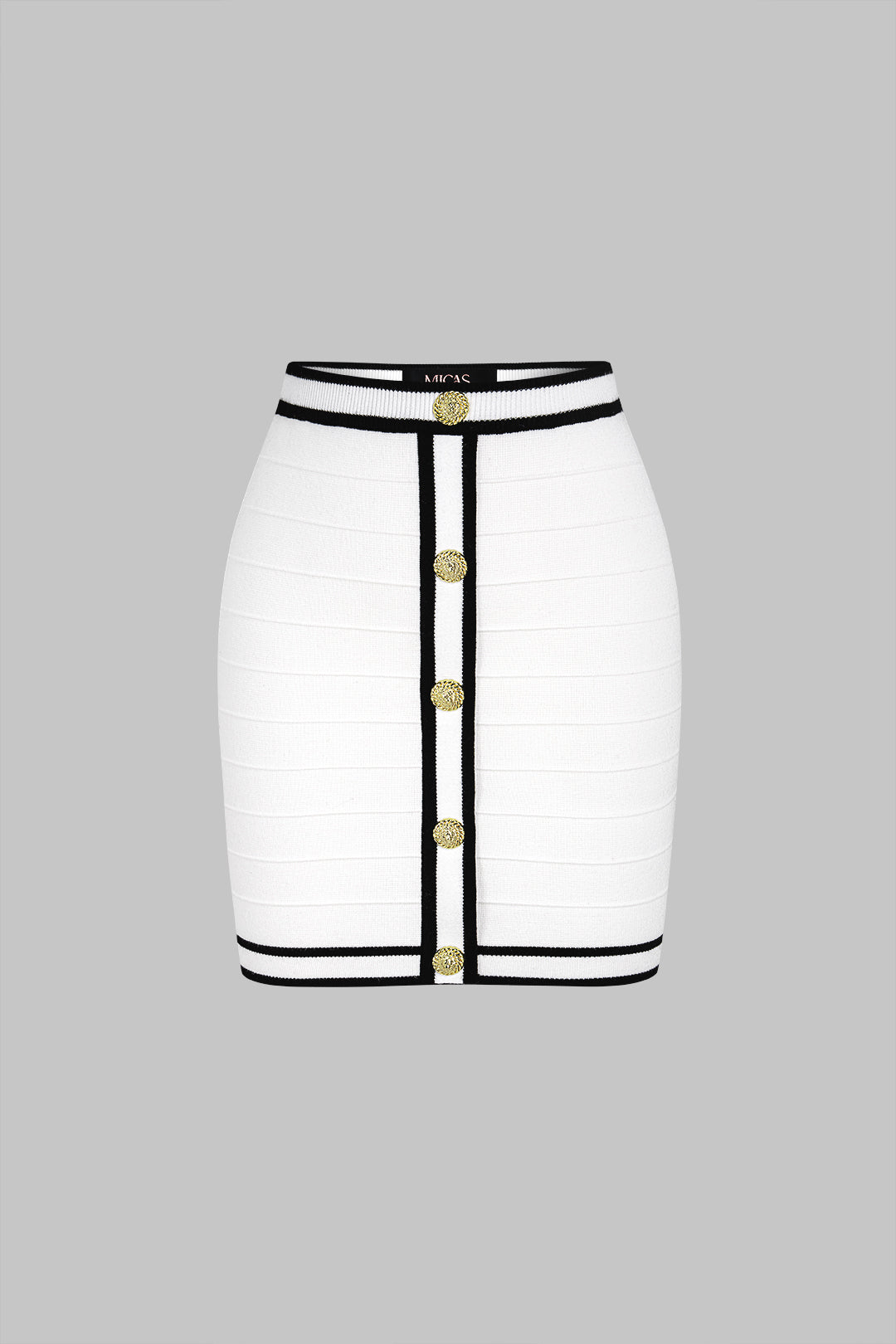 Gebreide metallic minirok met knoopjes