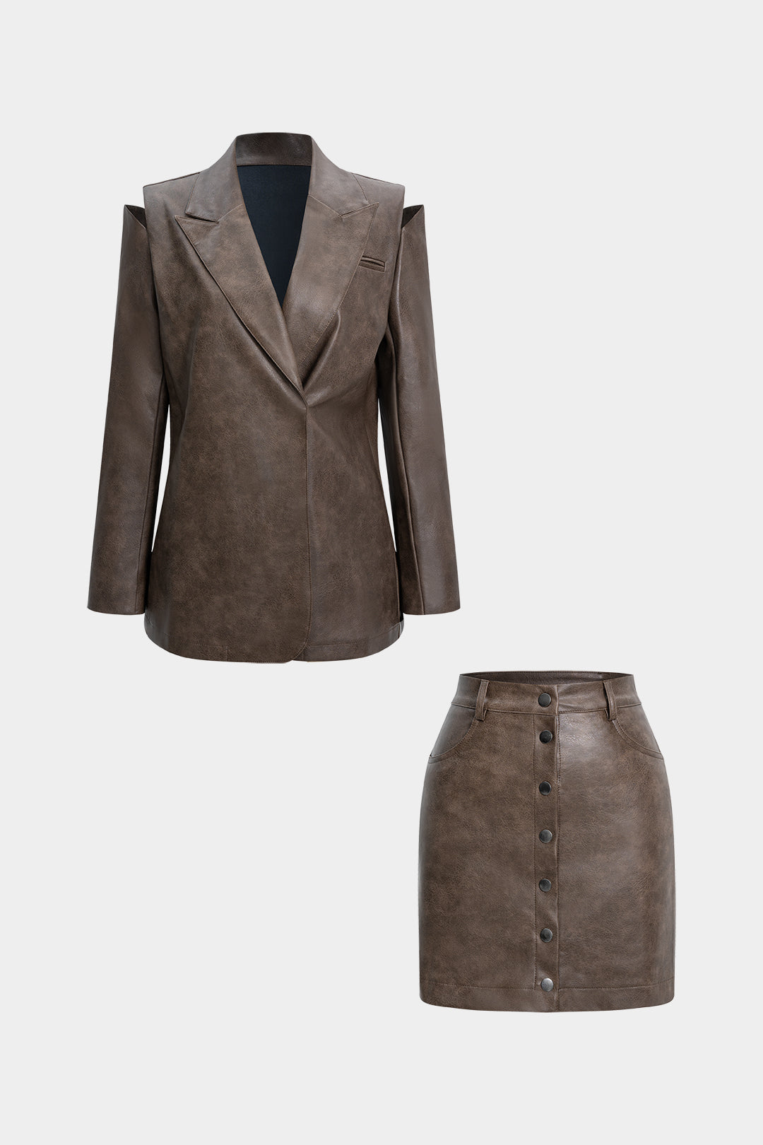 Leren-look set met jasje en minirok