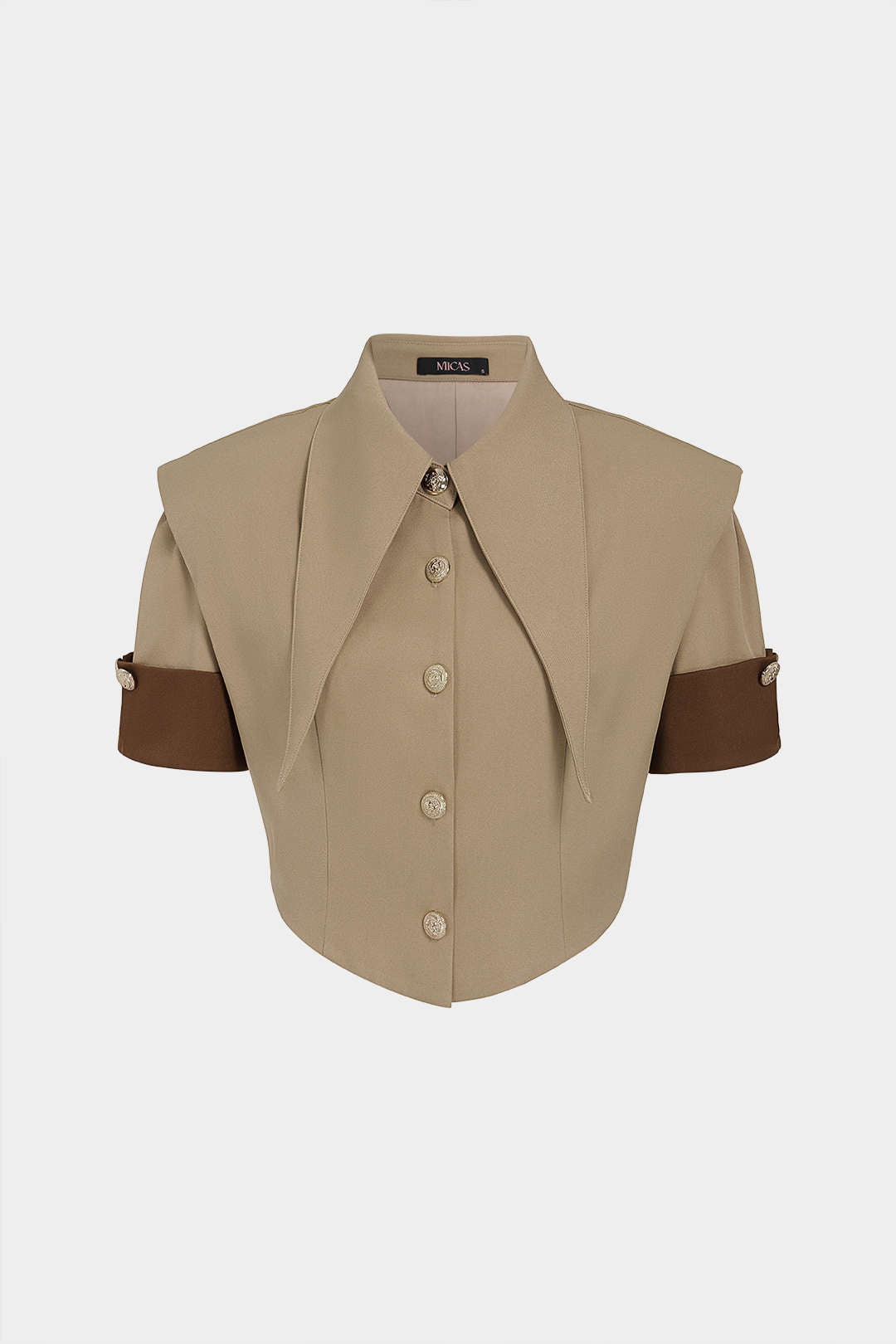 Metallic blouse met revers, knoopjes en korte mouwen