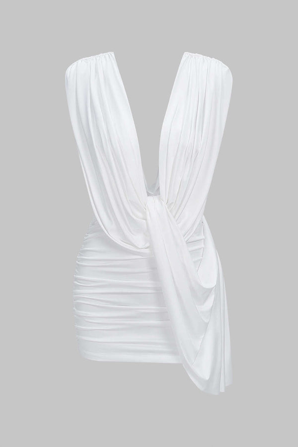 Asymmetrische mouwloze minijurk met ruches en drapering