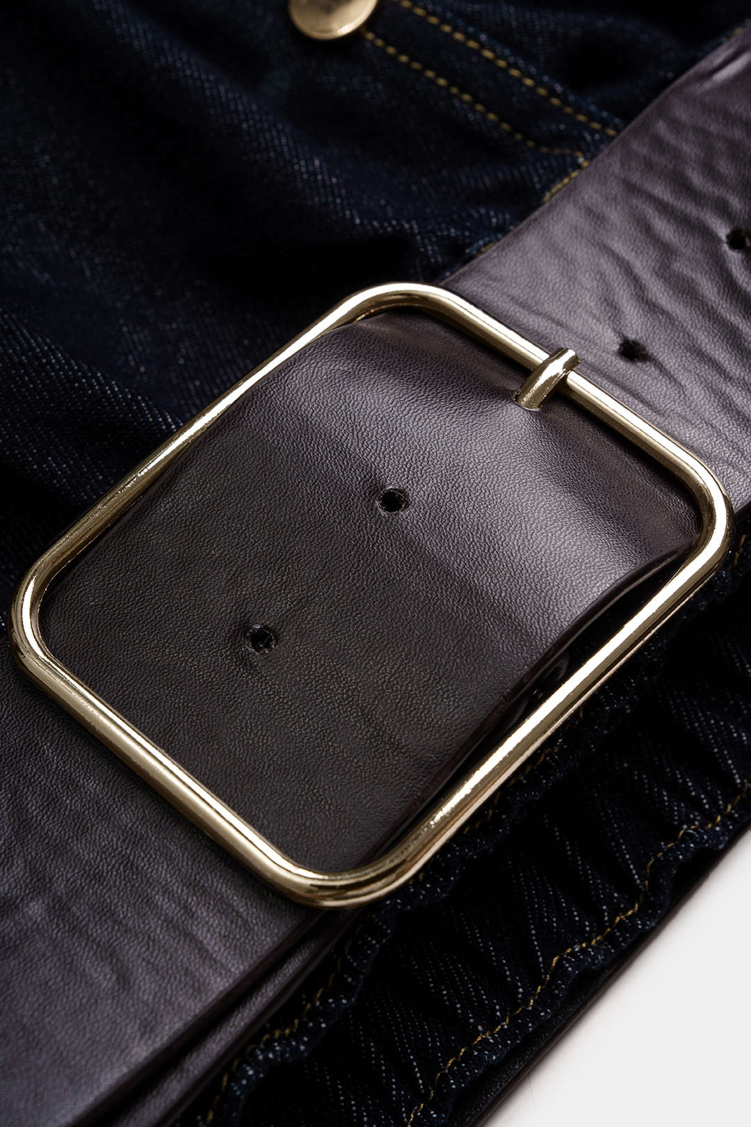 Denim asymmetrisch jasje met revers en riem