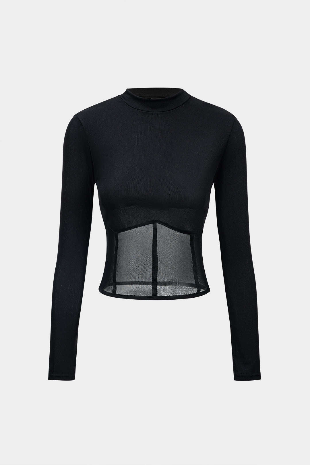 Mesh patchwork top met ronde hals en lange mouwen
