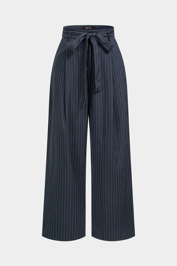Gestreepte broek met riem en wijde pijpen