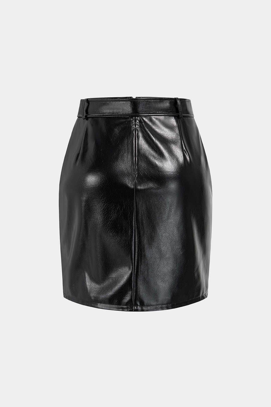 Leren-look metallic rok met riem en ruches