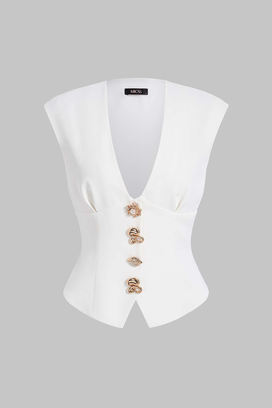 Metallic tanktop met knoopjes en V-hals