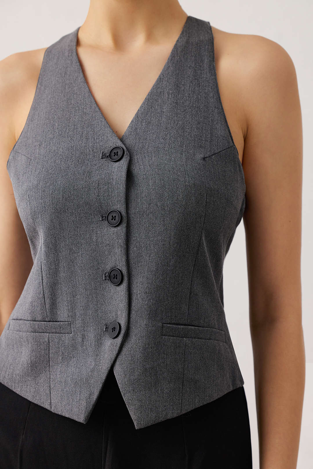 Patchwork gilet met kant, halternek en V-hals