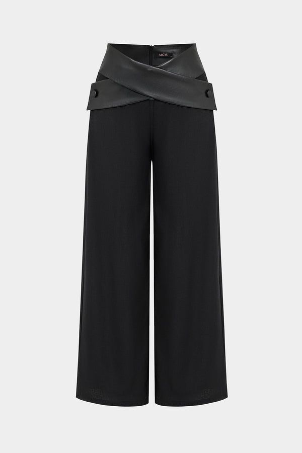 Effen leren-look pantalon met hoge taille en zakken