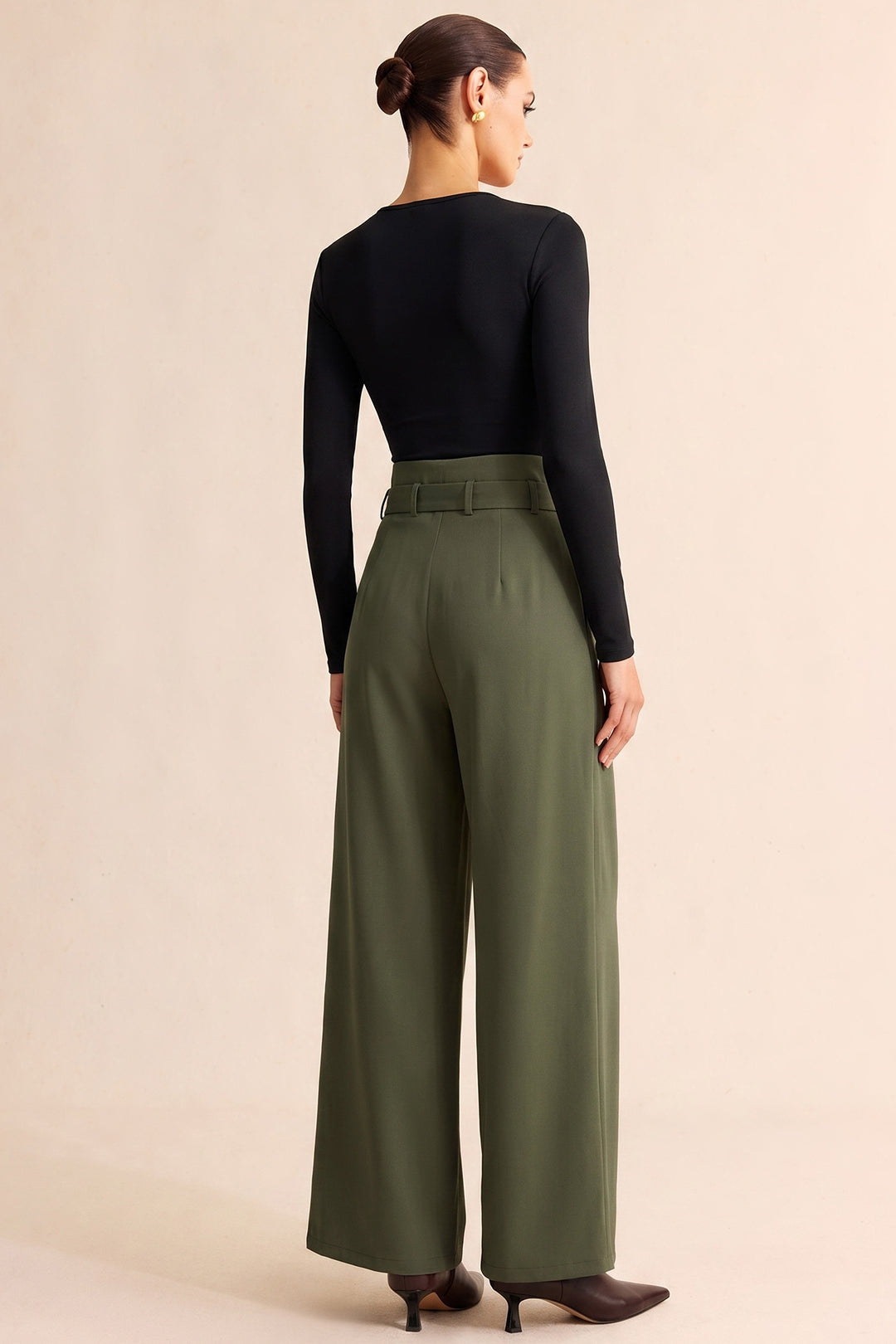 Broek met riem, hoge taille en rechte pijp