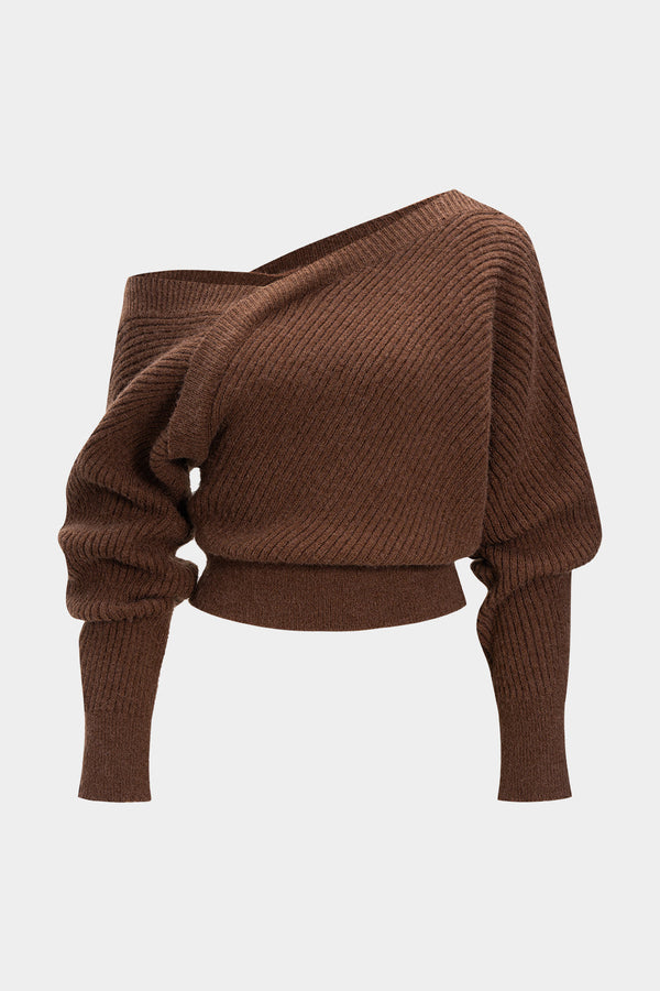 Romy - Gebreide asymmetrische top met één schouder en lange mouwen