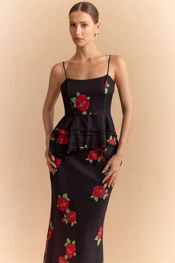 Bloemenprint chiffon top met ruches en rits