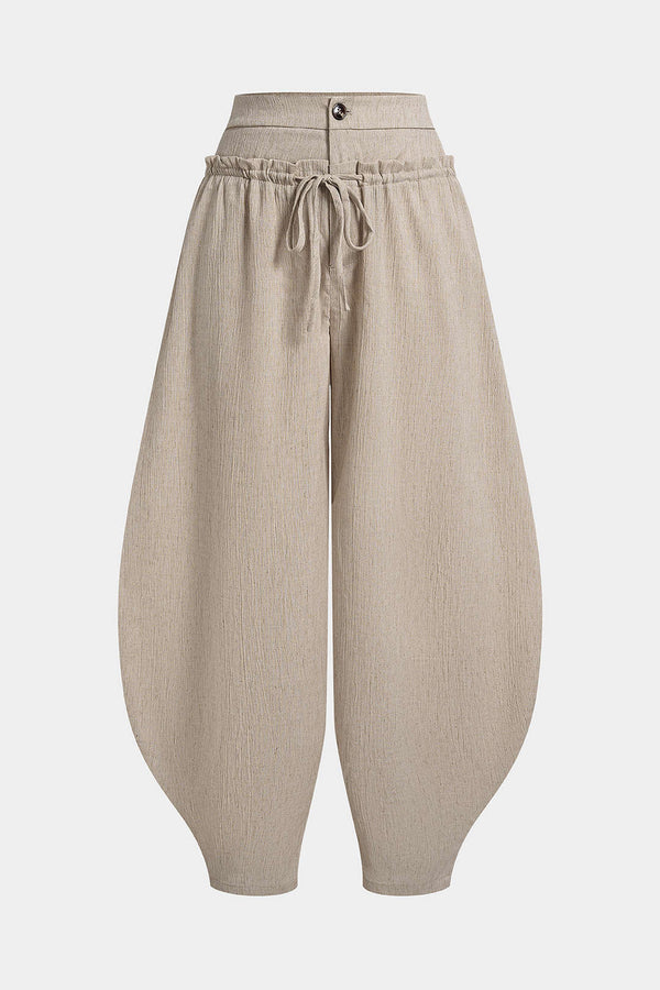 Linnen broek met strik en ruches