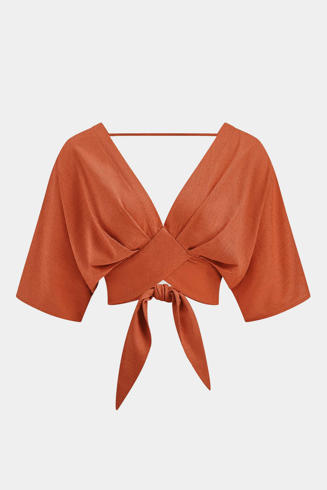Linnen blouse met V-hals, ruches en korte mouwen