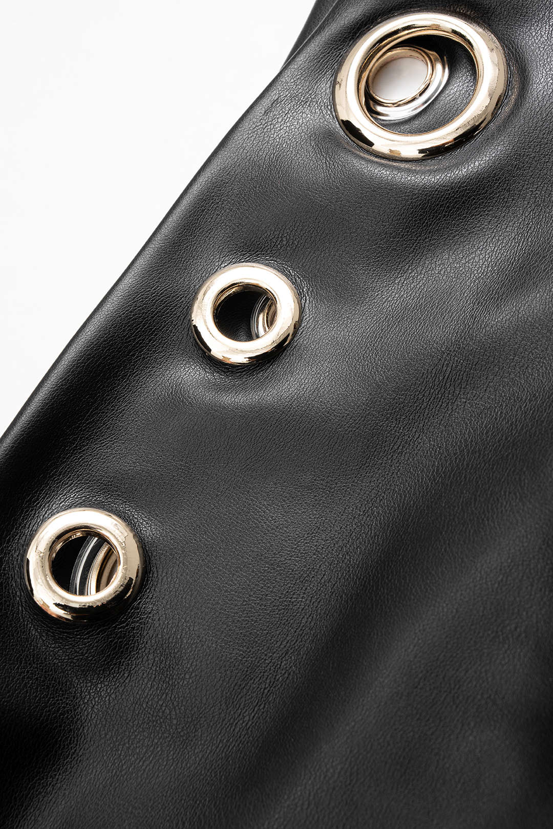 Leren-look metallic minijurk met ruches en één schouder