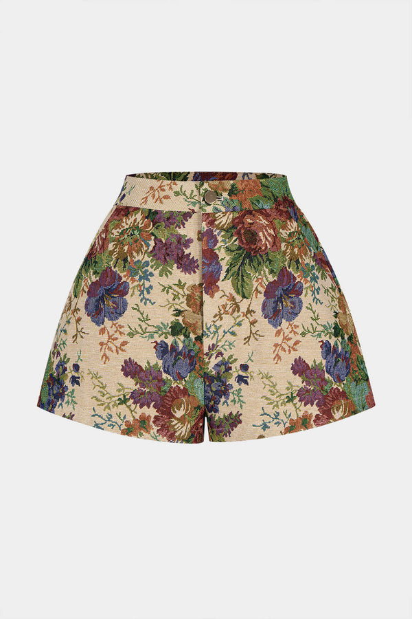 Bloemenprint jacquard short met hoge taille