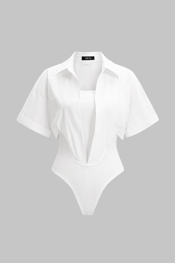 Effen body met revers en korte mouwen